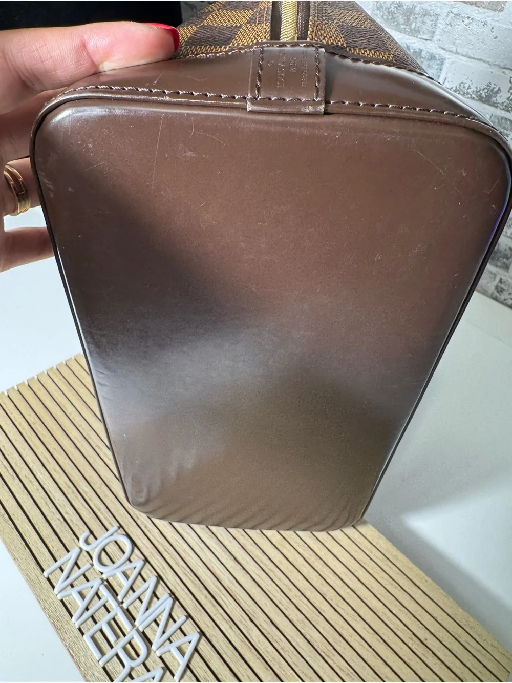 Classic Brown Checkered Leather Top-Handle Men’s Bag